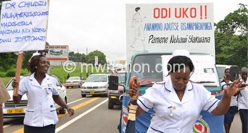 Nurses during their march to present a petition on Monday