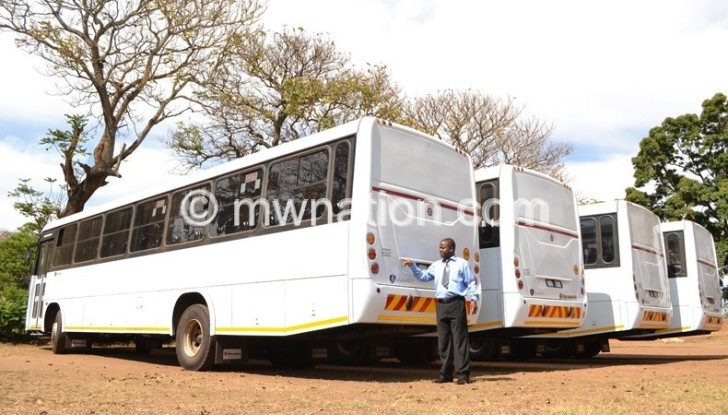 Some of the Cashgate buses at Police Headquarters in Lilongwe