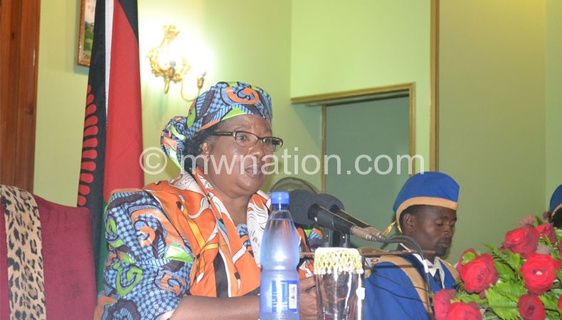 Banda addressing chiefs from Thyolo at Sanjika Palace yesterday