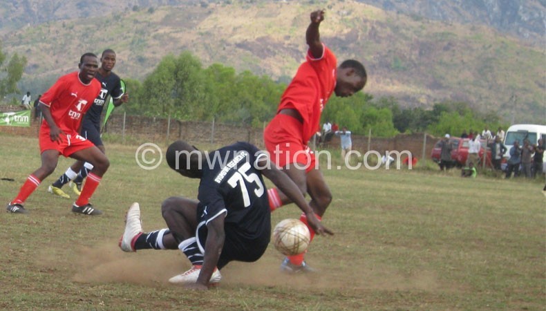 Football action at Zomba City’s major community centre ground
