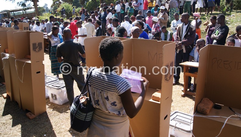 Voters at Chiwembe Centre on Thursday 