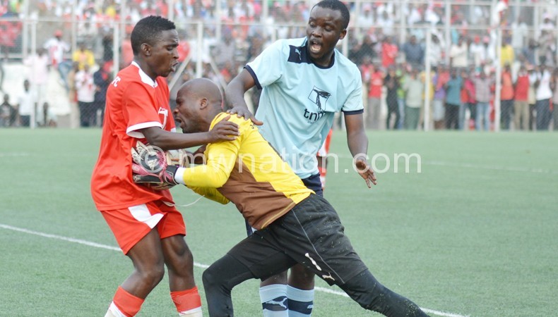 Silver goalskeeper Blessing Kameza was shown a yellow card after headbutting Mussa Manyenje 