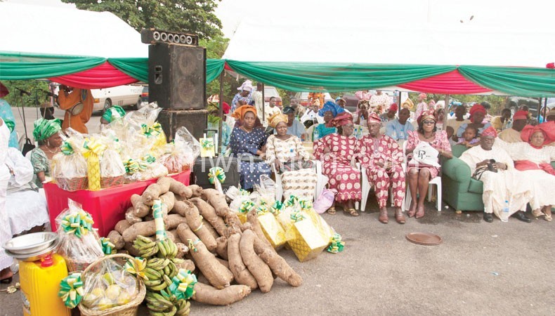 Dowry displayed for guests to see at a Nigerian wedding