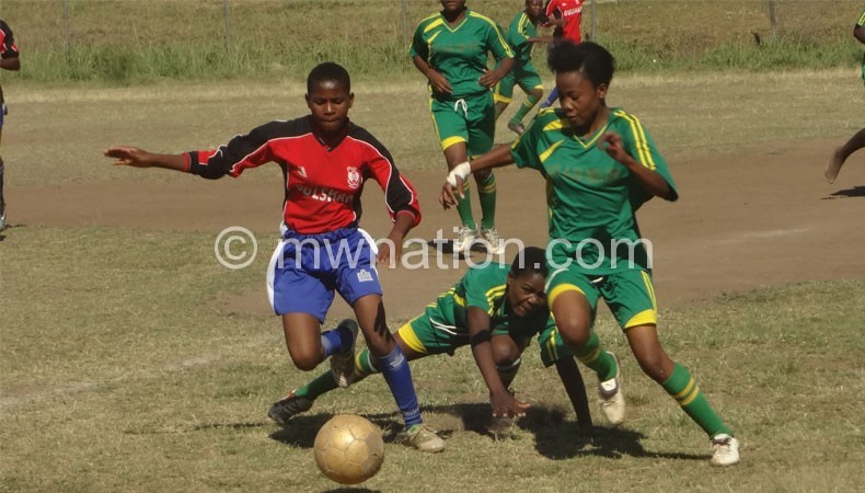 Women football action between Zomba City Queens and King’s Ladies at Escom 
