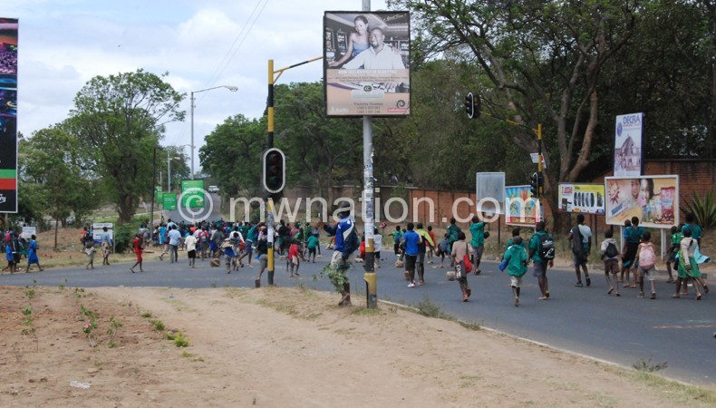 No through road to vehicles: The pupils at the junction of Mahatma Ghandi and Kapeni roads in Mount Pleasant