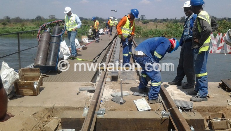 Engineers working on the railway line