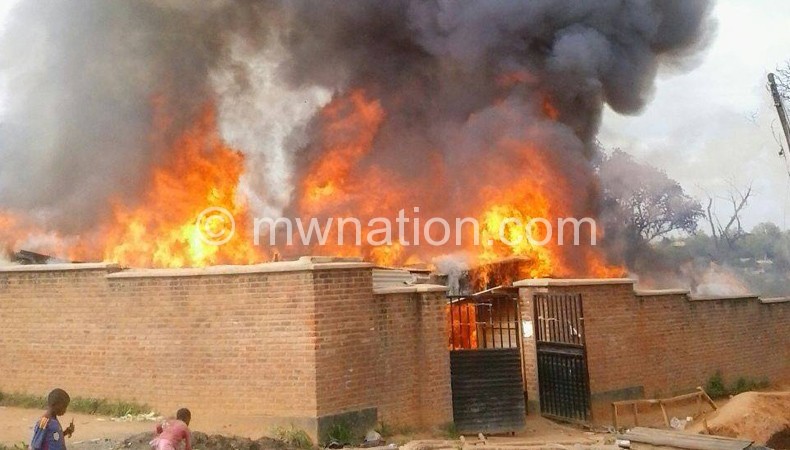 A section of Mzimba market engulfed in flames