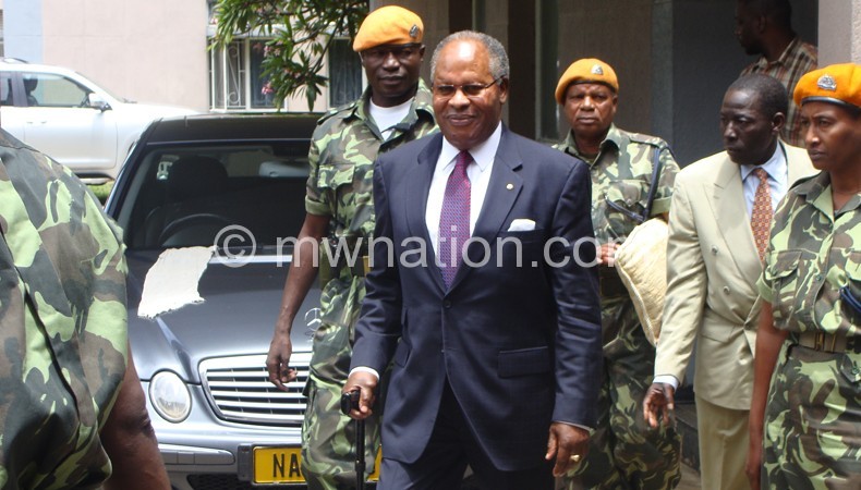 Muluzi at the High Court in Blantyre during an earlier court appearance