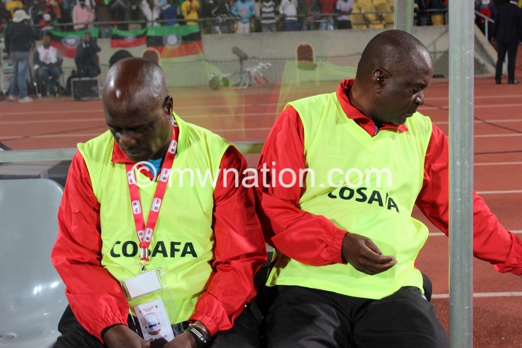 Dejected: Chamangwana (L) and Chimodzi during Monday  match