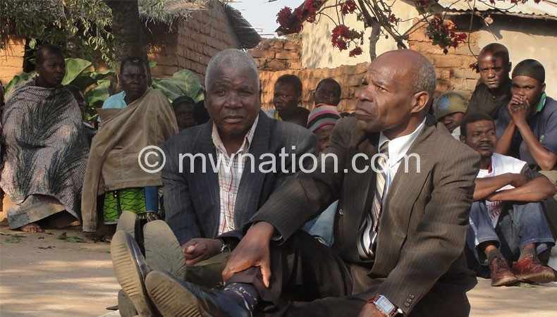 Seeking redress: Senior GVH Njambe (L) and village head Chiwembe in their locality after presenting the petition