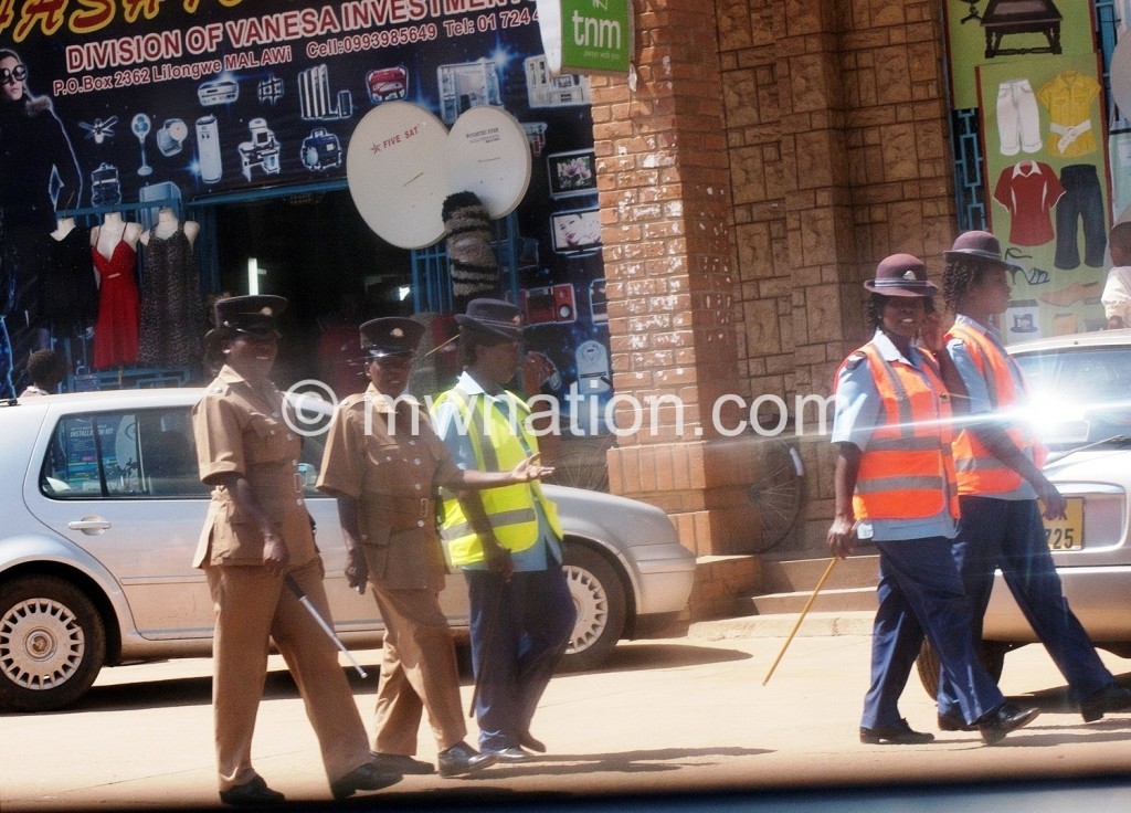 Police officers patrolling streets in Lilongwe