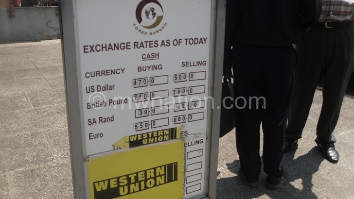 When the kwacha was stable: A foreign exchange bureau displaying the day’s rates in this file photo