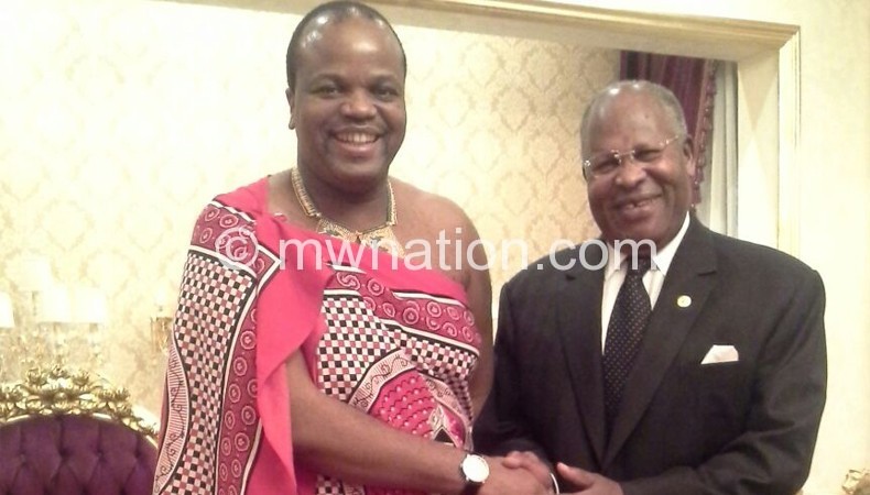 Muluzi with King Mswati during his recent mission in Swaziland