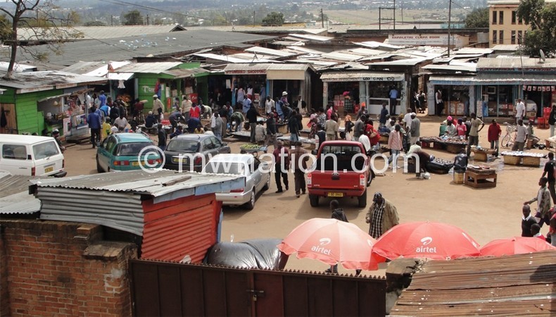 Mzuzu main market, one of the several markets in the city