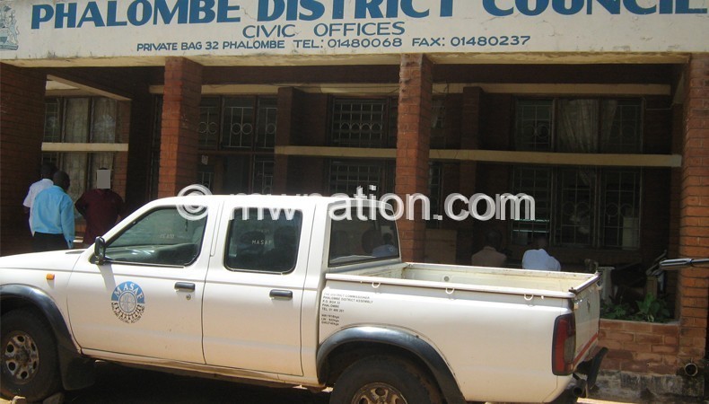 Phalombe District Council civic offices, one of the districts declared  at a political podium