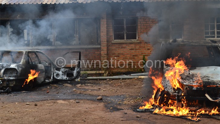 Fire consumes two cars parked outside Chilomoni Police Sub-Station