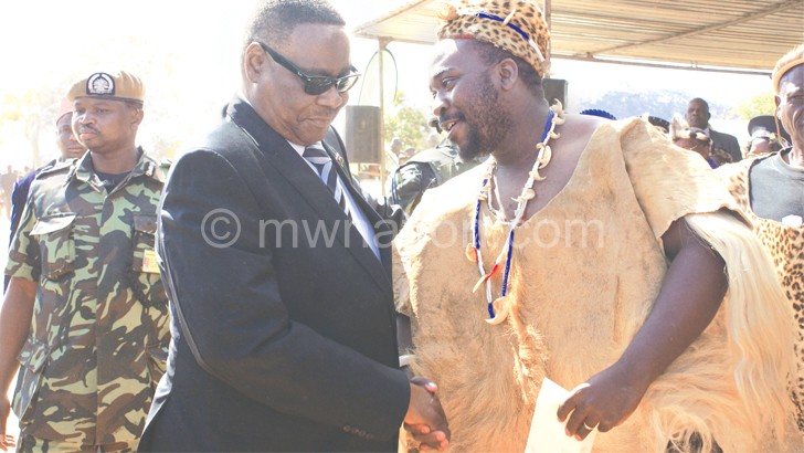 Mutharika being welcomed by M’mbelwa V at the ceremony