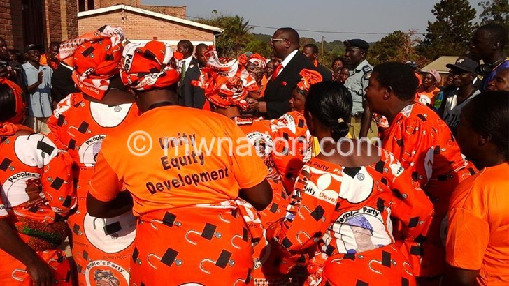 Kachali dances with PP women on arrival at the venue in Mzuzu yesterday