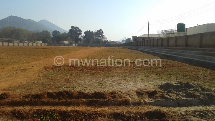 The completed perimeter fence and terraces at Mchinji Stadium