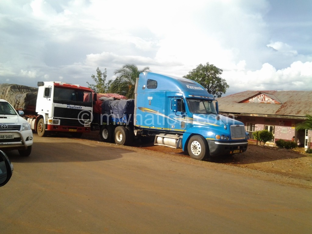 Trucks carrying the maize  being clearing at Mwawi Border Post