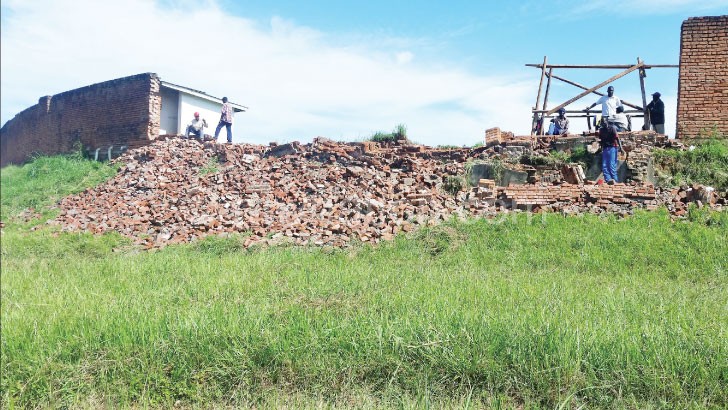 Part of Mzuzu Stadium wall that has collapsed  