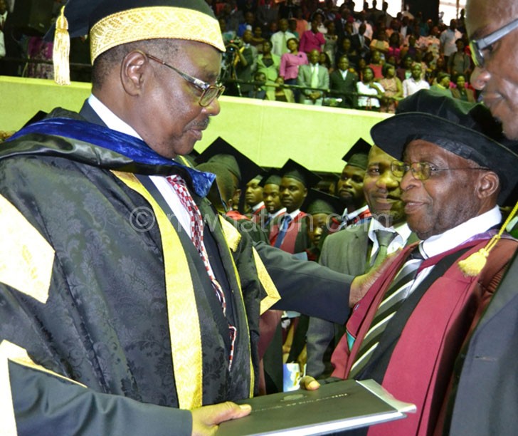 Congratulations: Mutharika confers the honorary degree on Tembo