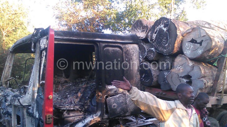 A truck that was burnt in Mozambique in a previous attack