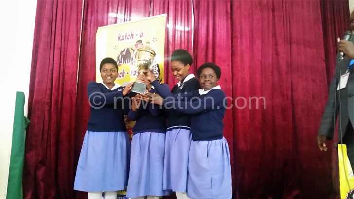 Winners: Our Lady of Wisdom Girls Catholic Private Secondary school students showing off their trophy 