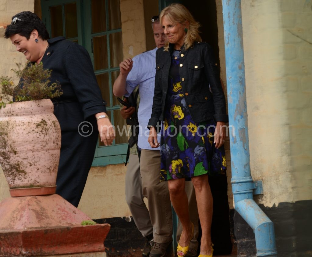 USA ambassador Palmer and US second lady Biden leaving the Eastern Region Police office