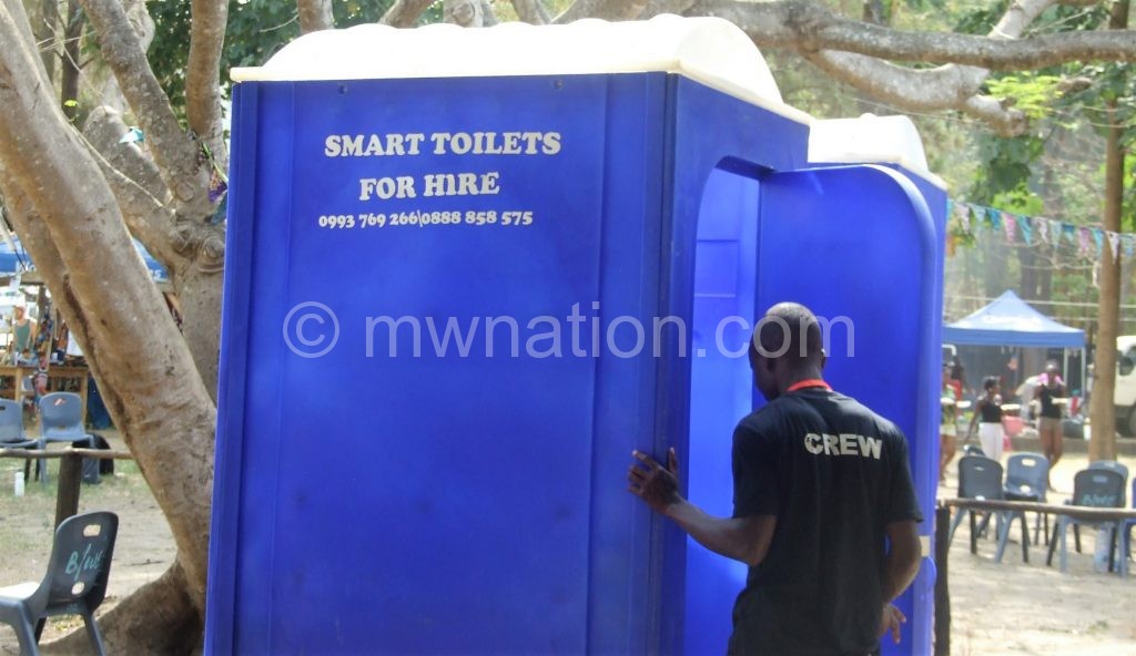 One of the smart toilets set up on site 