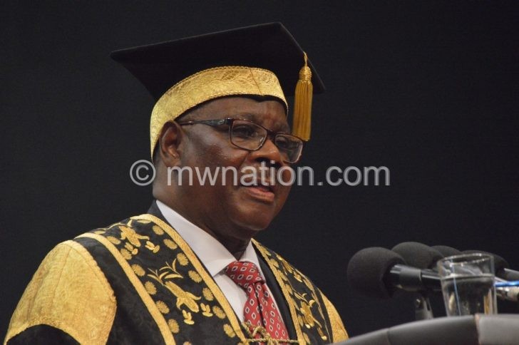 President Peter Mutharika speaks during the Lilongwe University of Agriculture and Natural resources graduation ceremony