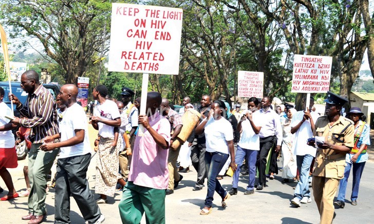 A procession making a statement against HIV and Aids in Malawi