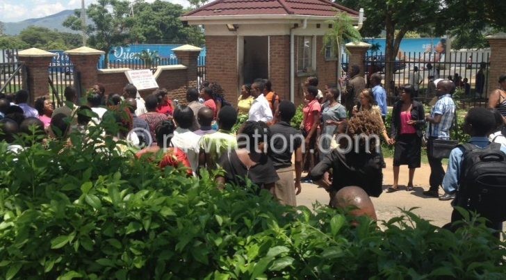 Judiciary support staff protest at the Blantyre High Court on Friday 