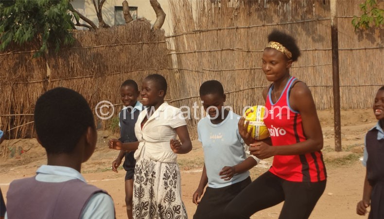 Mwawi during the netball clinic at Sigerege Primary School