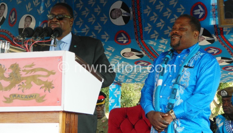 Mutharika (L) and Chibingu at the rally on Sunday