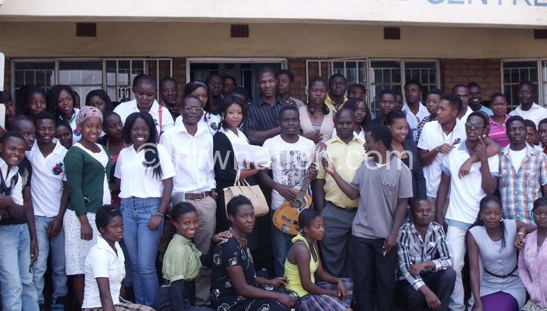 A group of the contestants with some youth at Bangwe Youth Centre