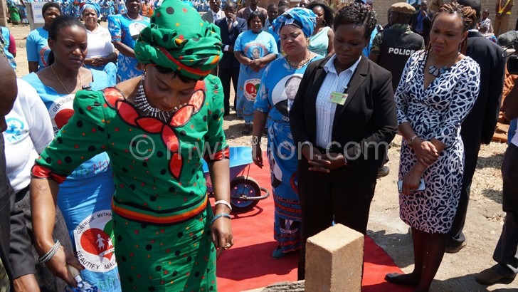 The First Lady laying a foundation stone for the hostels