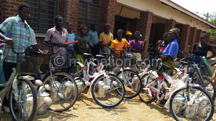 Some of the Childcare Givers with their bicycles and watering cans