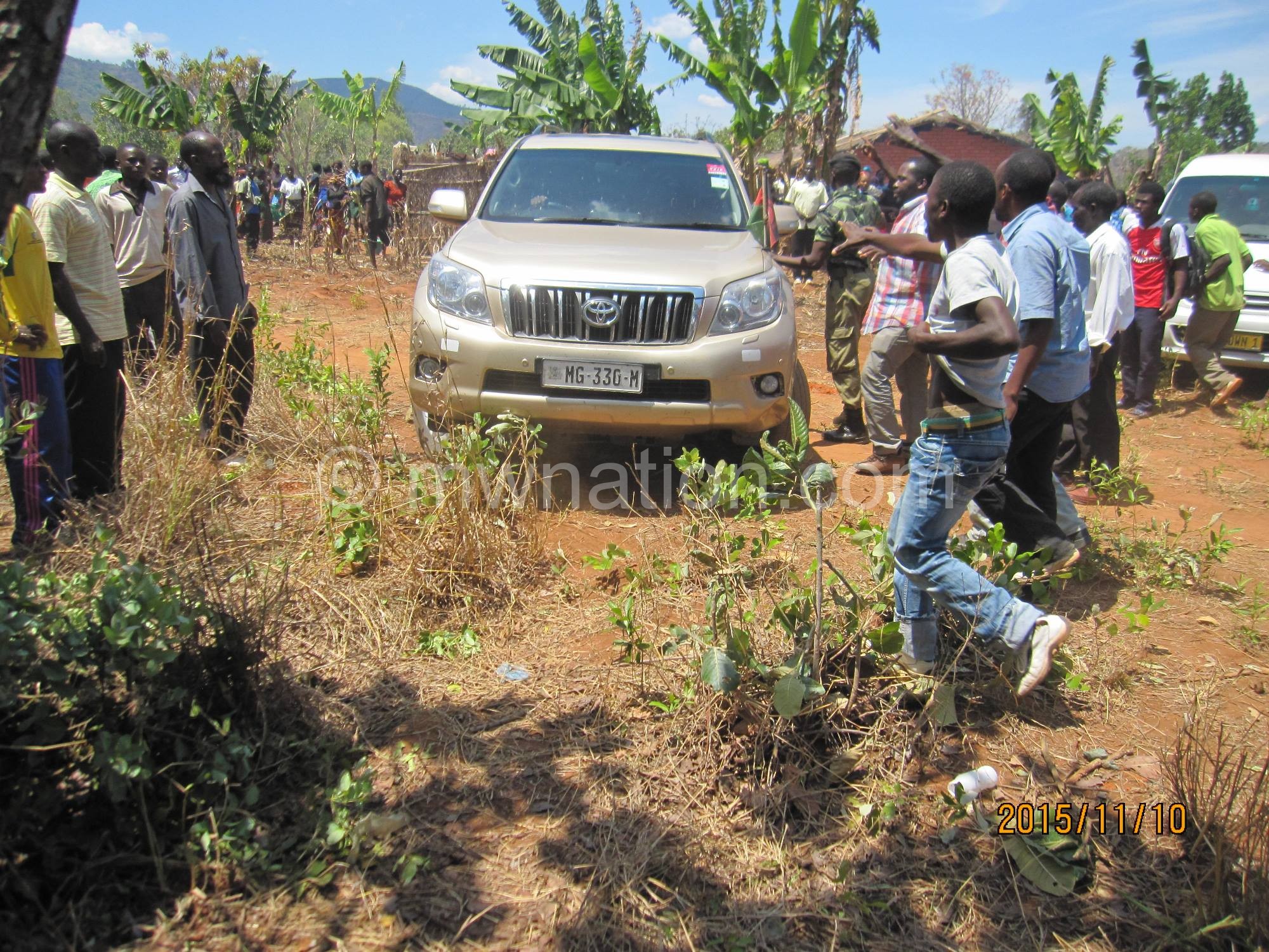 Angry locals mob Mhango’s vehicle last week