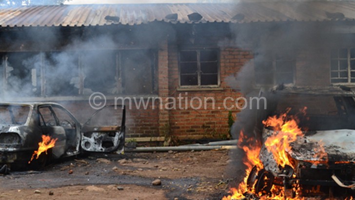 Destroyed by an irate crowd earlier this year: Chilomoni Police Sub-station in Blantyre