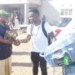Gaba (R) being welcomed by golfer Chimdima Mhango at Chileka