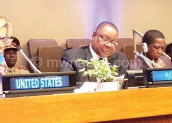 Mutharika (C) making a presentation during the meeting
