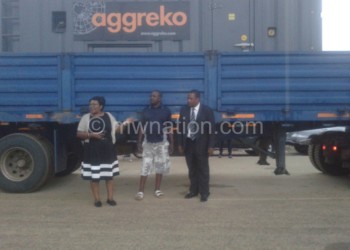 One of the trucks carrying the gensets arrives at Zobue Town