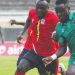 Gabadinho Mhango (R) in action against Uganda