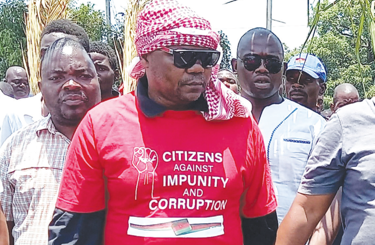 Mbele (C) and other participants captured during
the demonstrations