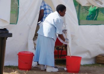 A makeshift cholera patients treatment 
centre at the peak of the outbreak