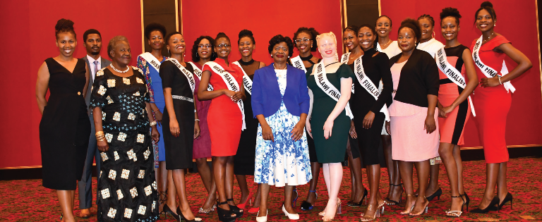 Miss Malawi contestants and organisers during their interaction with the First Lady