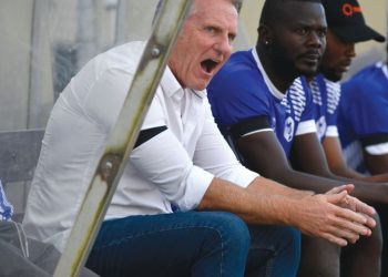 Wanderers head coach Mark Harrison reacts after Chitipa had scored a goal