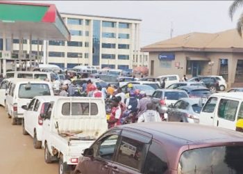 Motorists queue for scarce petrol at Crossroads Puma in Lilongwe